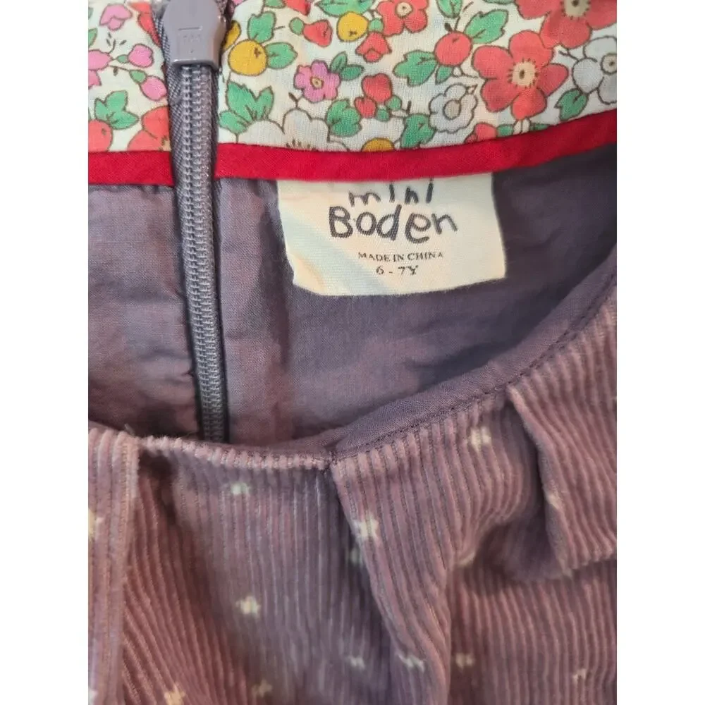 Mini Boden Girls' Purple Corduroy Jumper Dress with a Robin Appliqué Sz 6-7 Yr - Picture 3 of 6